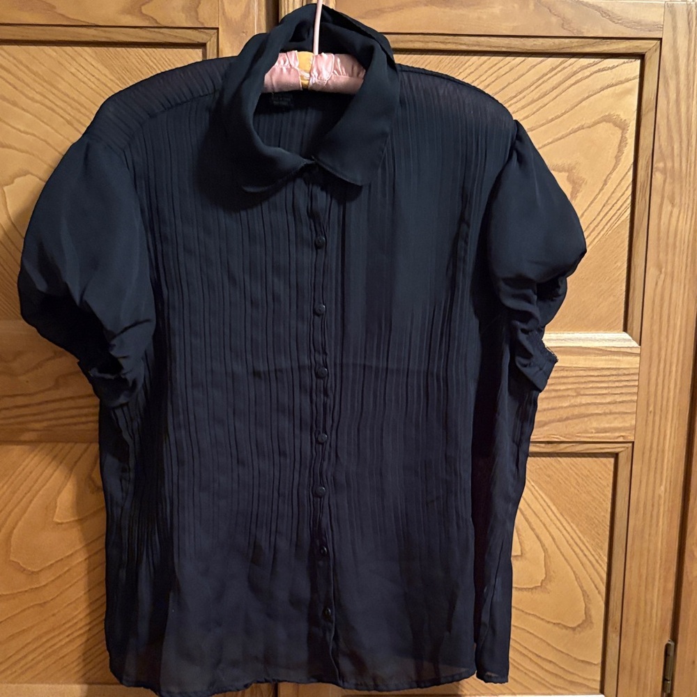Mandee Black Pleated Button-Up Blouse